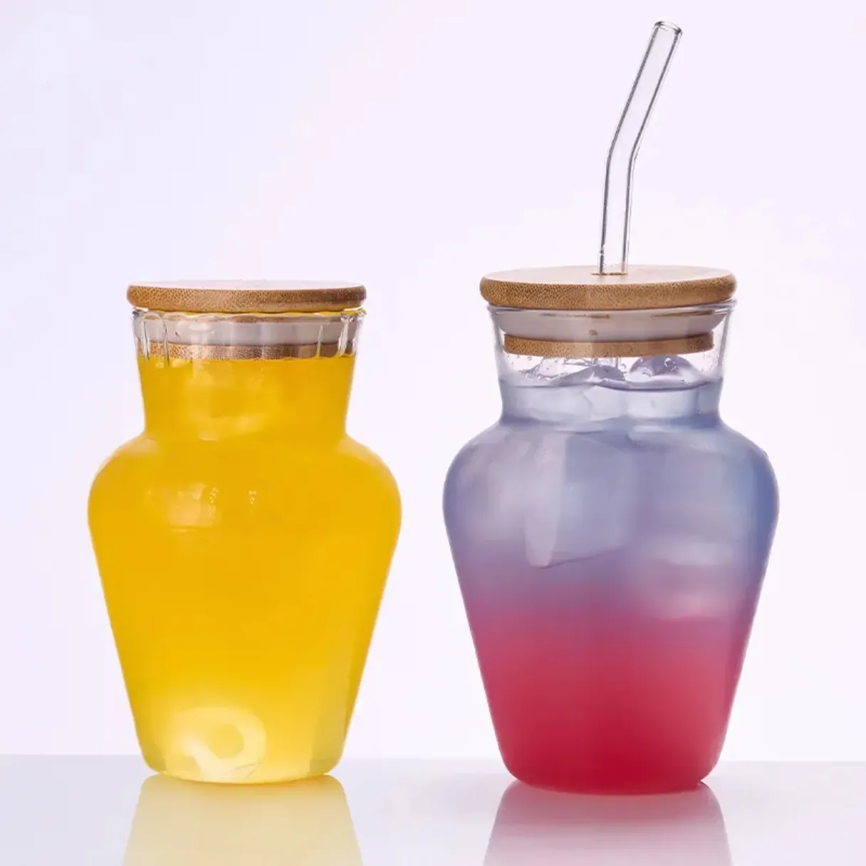 vase shape glass mug heat resistant glass mug with staw