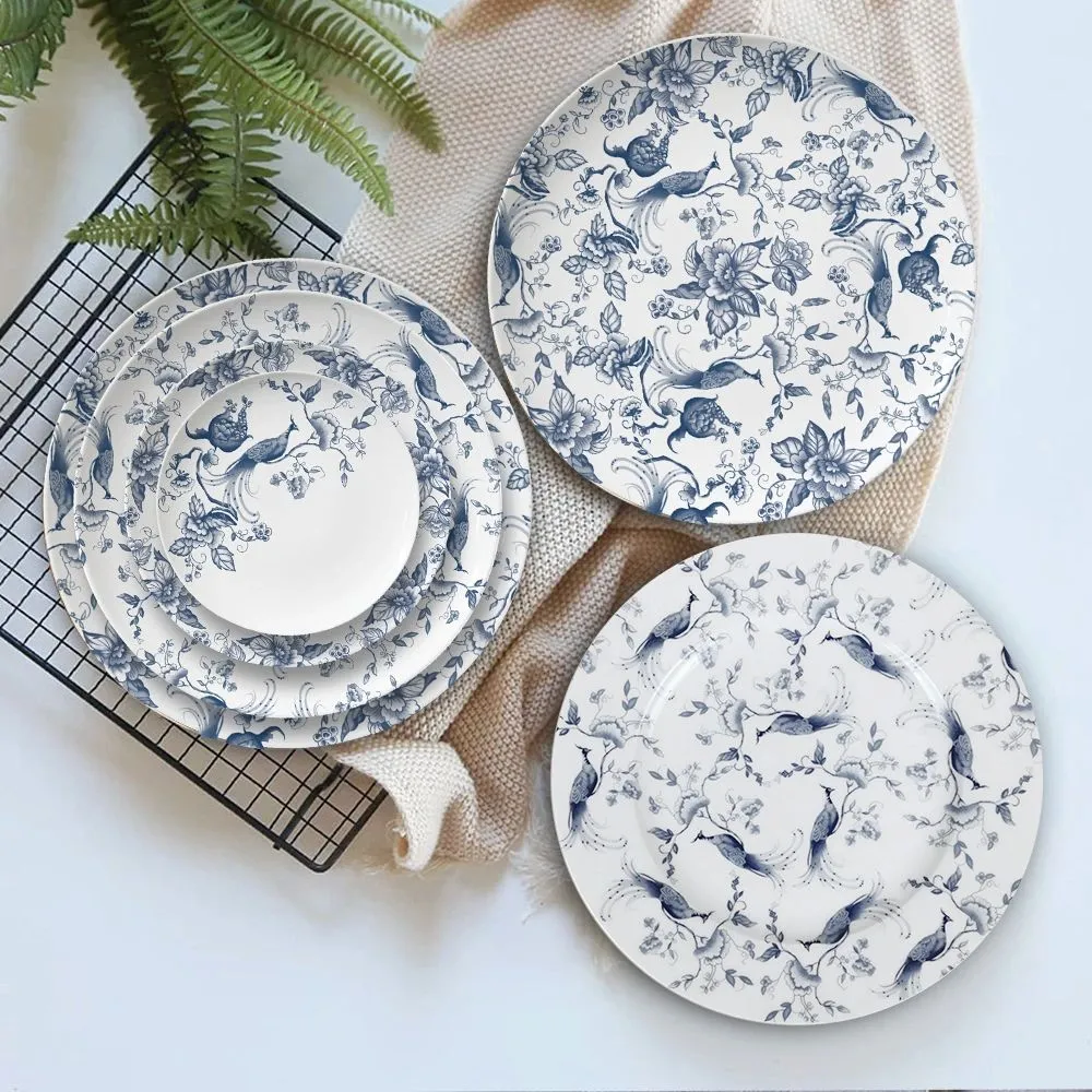 High Quality Luxury Flower and Birds Design Ceramic Plates Dishes Plates Dinnerware Set