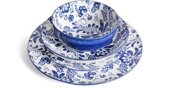 Blue Ceramic Plates Set Microwave Safety
