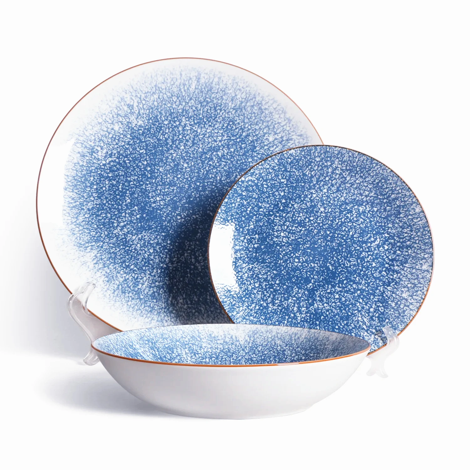 Blue Ceramic Plates Set Microwave Safety
