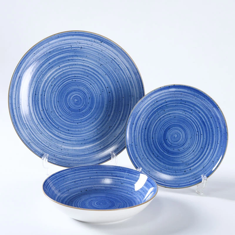 Blue Ceramic Plates Set Microwave Safety