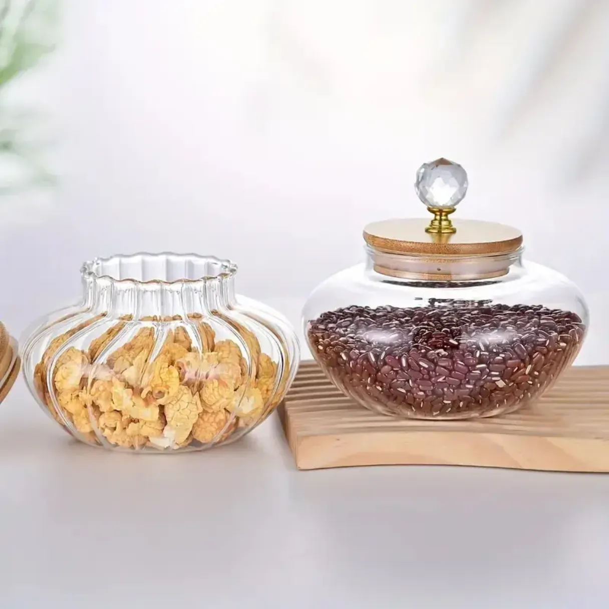 High Borosilicate Glass Storage jar with Diamond Bamboo Lid