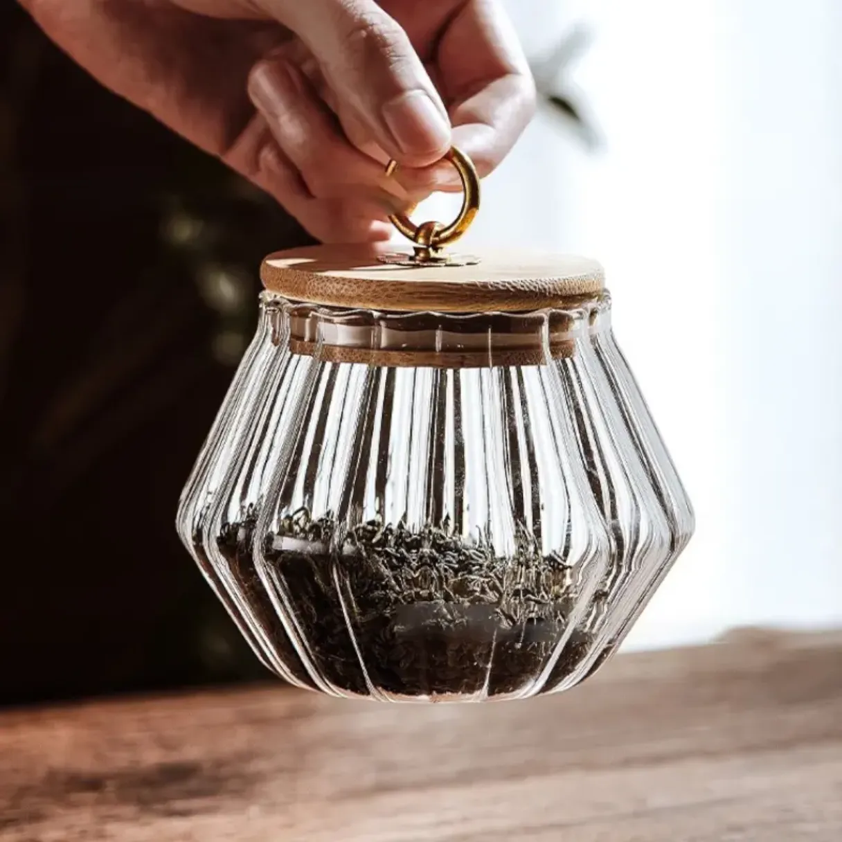 Diamond shape Coffee Beans Snack Candy Glass jar with Lid