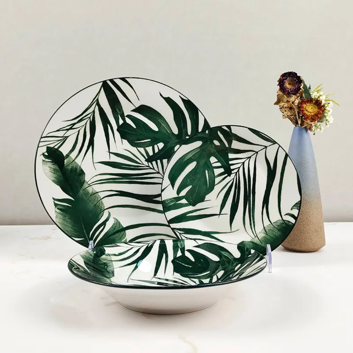 black leaf pad print ceramic dinner set