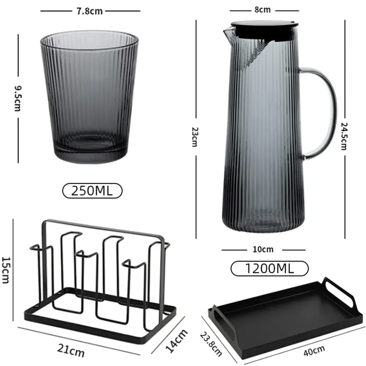 Heat Resistant Ribbed Glass Pitcher with Lid and Spout Set Electroplating Color