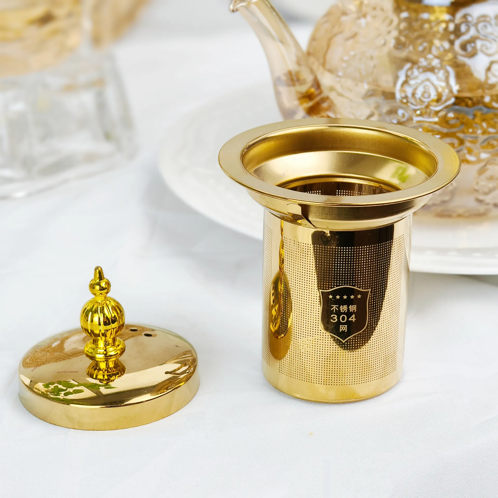 1L amber embossed kettle with stainless steel infuser high borosilicate glass