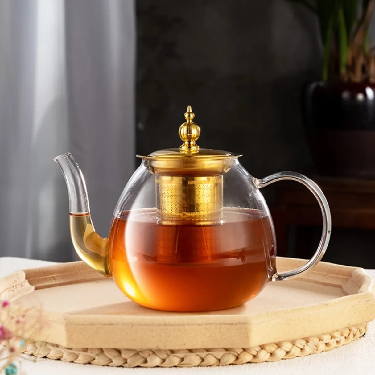 high borosilicate golden lid glass tea pot 750ml/1L/1.4L high borosilicate golden lid glass tea pot 750ml/1L/1.4L