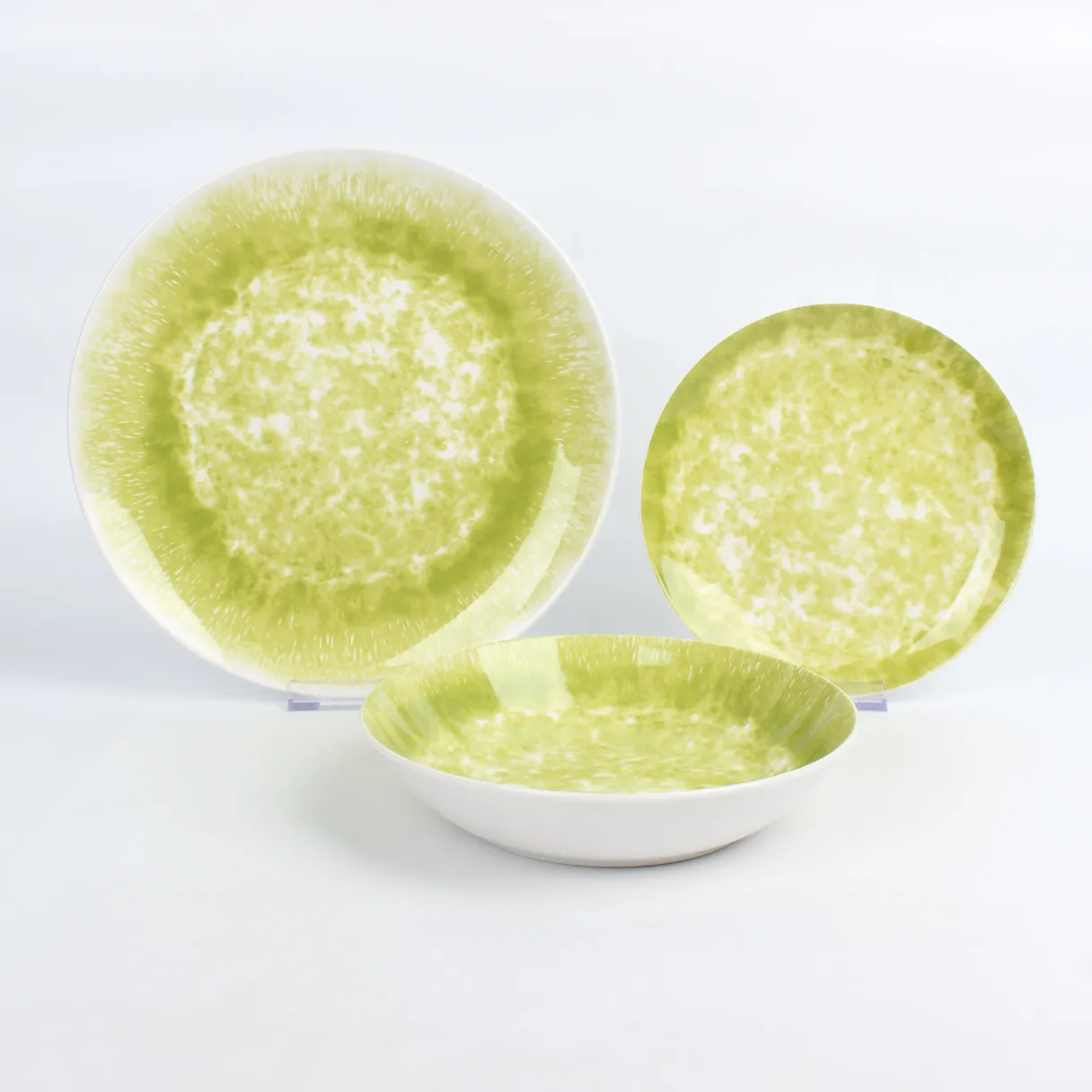 Pad print dinnerware blue green yellow