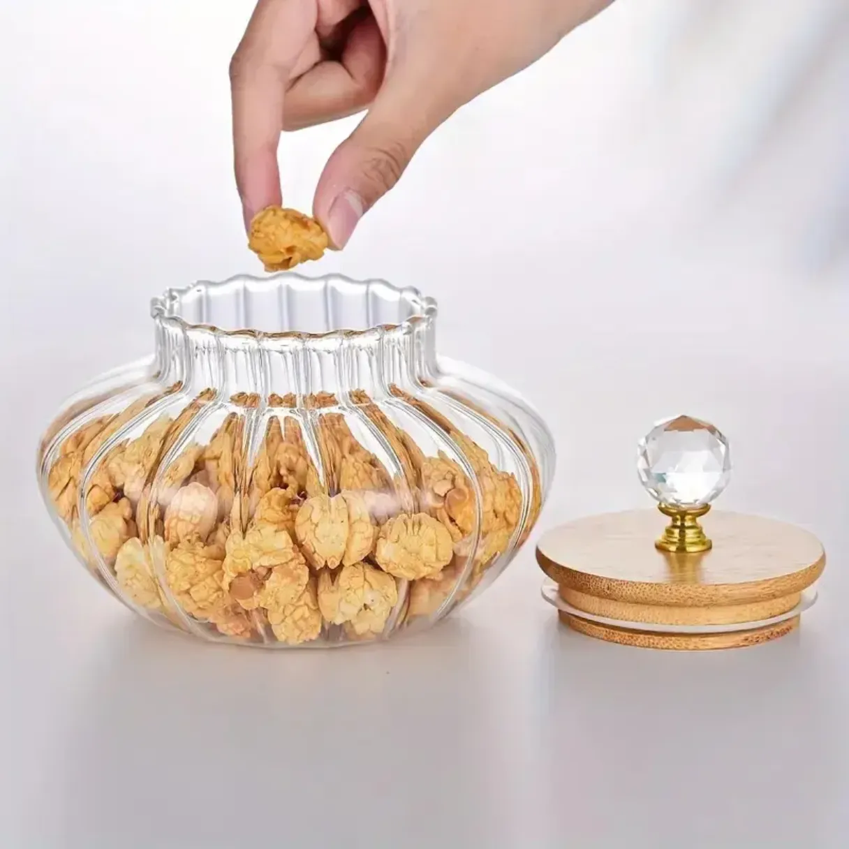 High Borosilicate Glass Storage jar with Diamond Bamboo Lid