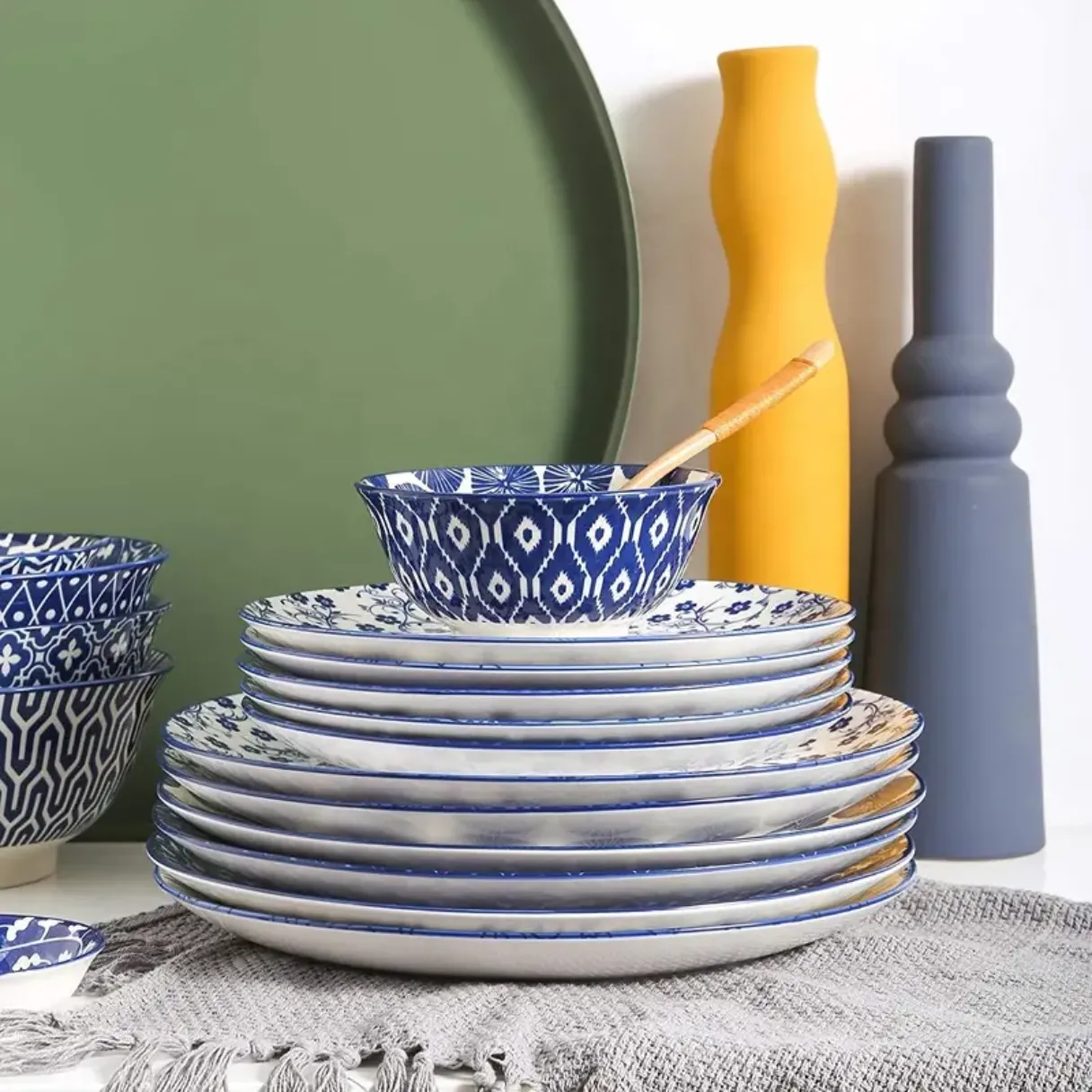 Blue color pattern ceramic dinnerware plate bowl under glaze