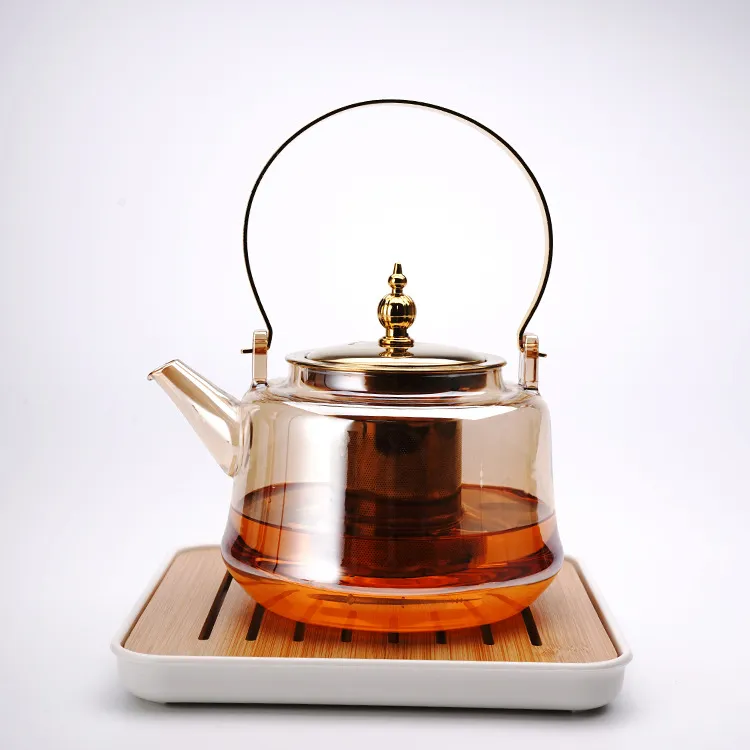 Copper and Glass Teapot - Heatproof, Drip-Free, Amber Option