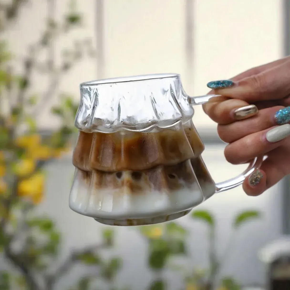 Christmass tree single layer mug high borosilicate glass mug with straw with handle