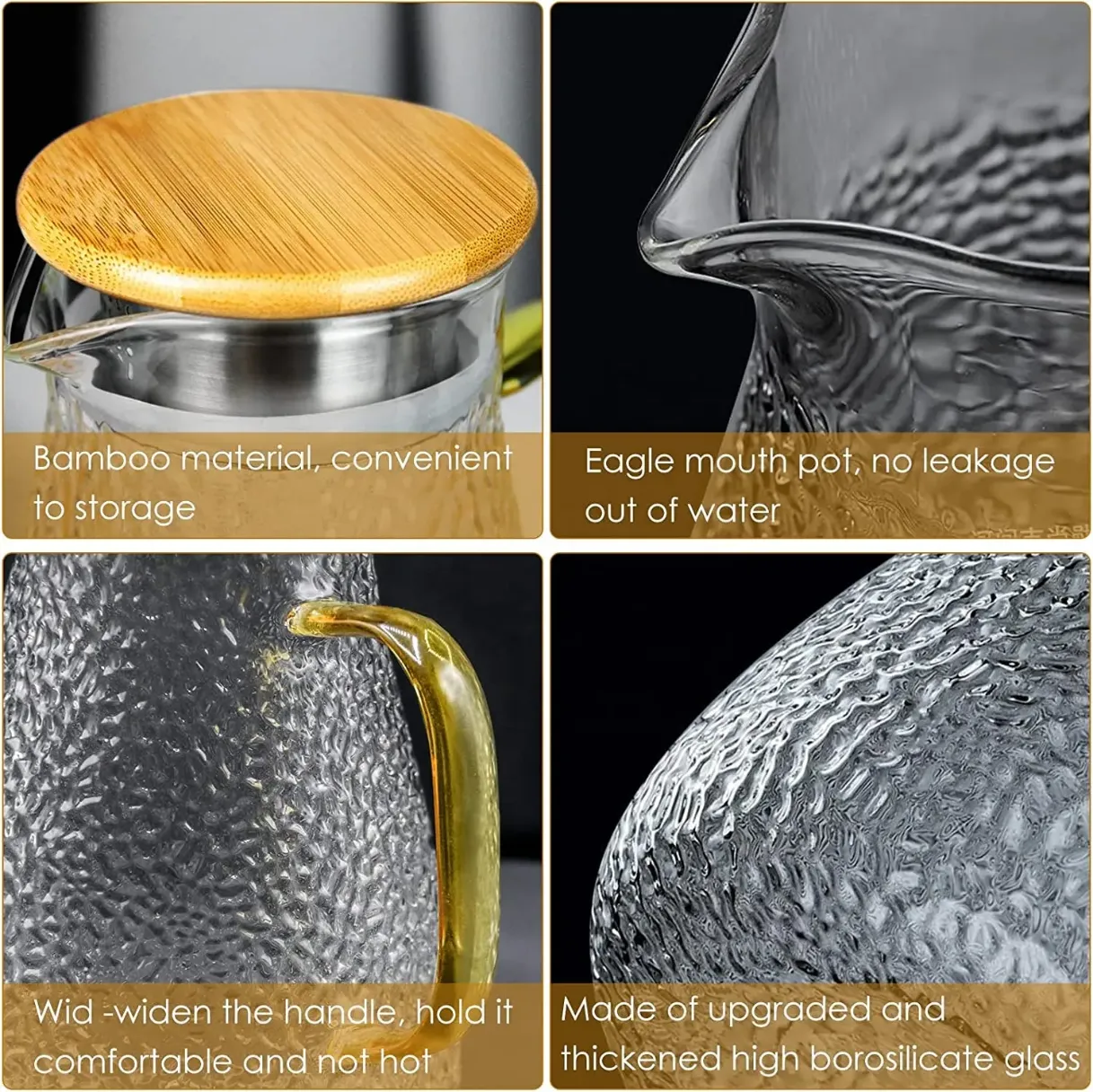 Heat Resistant Borosilicate Glass Pitcher with Bamboo Lid