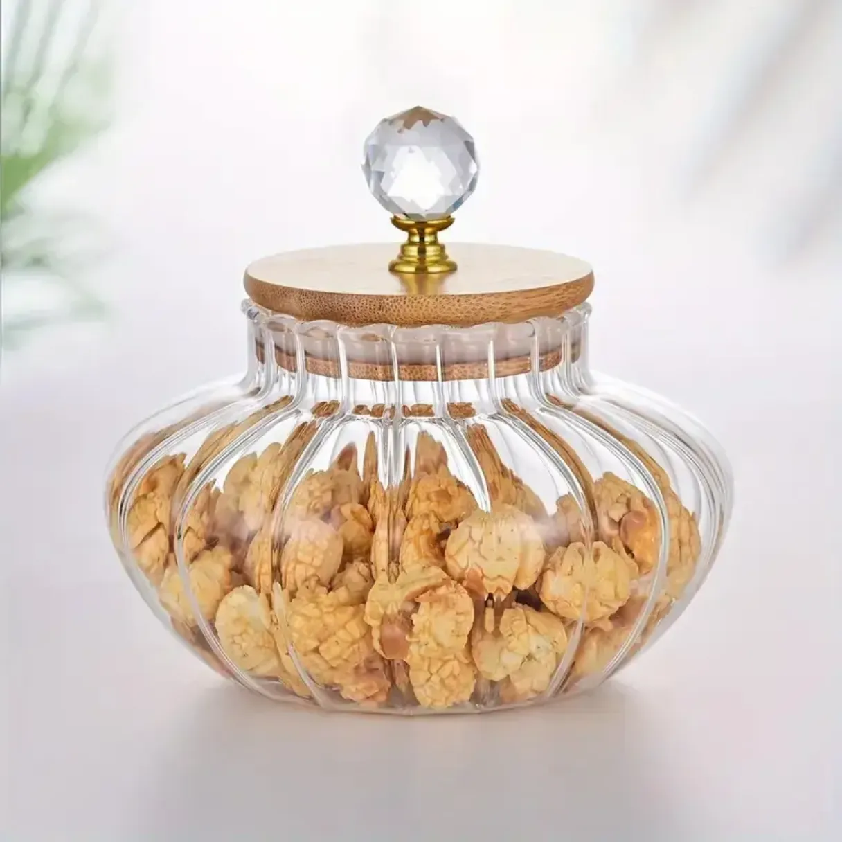 High Borosilicate Glass Storage jar with Diamond Bamboo Lid