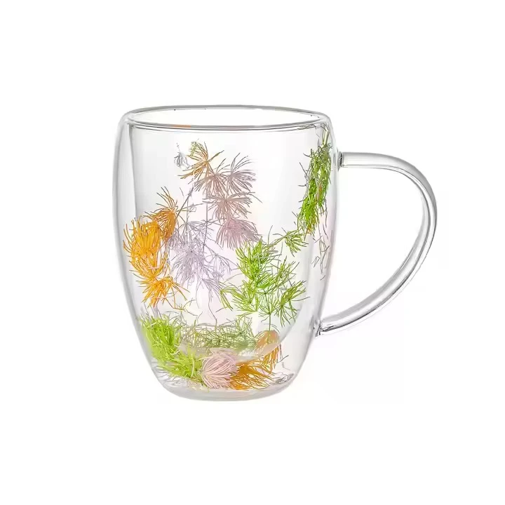 350ml double wall mug dried flower colorful pine needle tea mug