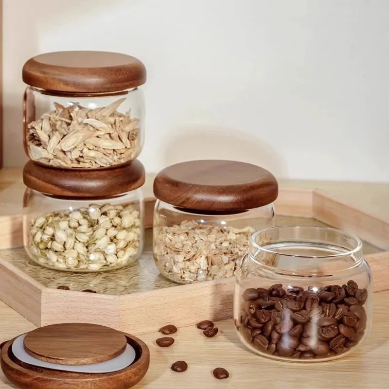 glass jars with bamboo lid