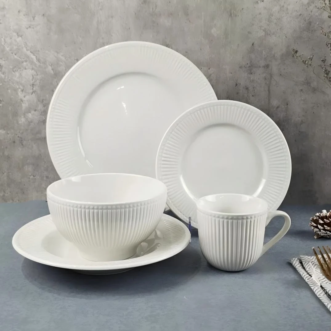 linear textures and dot embossed porcelain dinner set