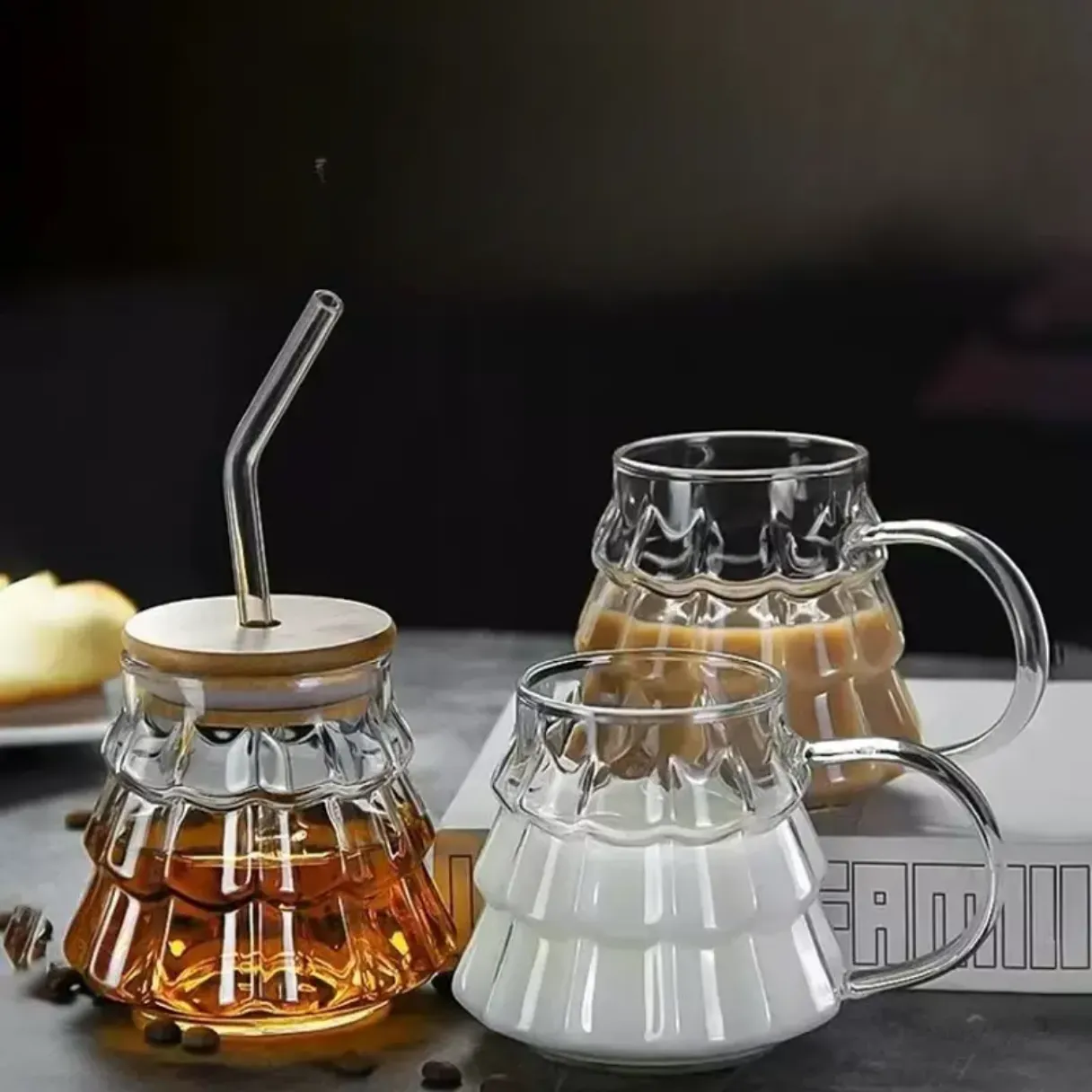 Christmass tree single layer mug high borosilicate glass mug with straw with handle