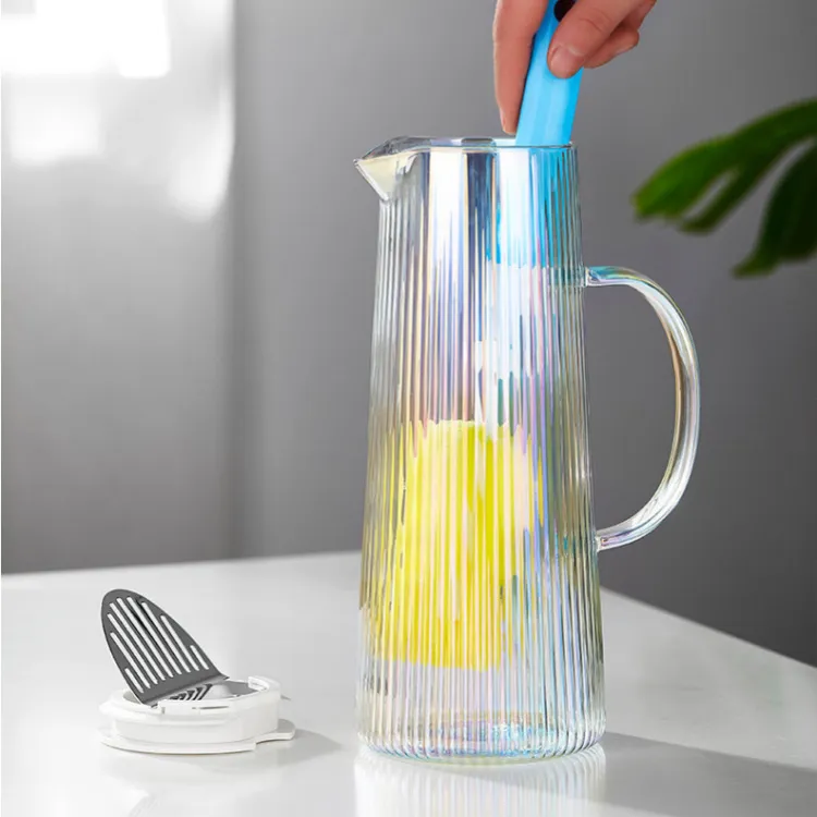 Heat Resistant  Ribbed Glass Pitcher with Lid  and Spout Set