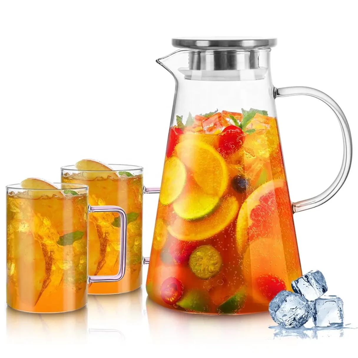 1.8L Heat Resistant Borosilicate Glass Jug Glass Pitcher with Lid and Handle