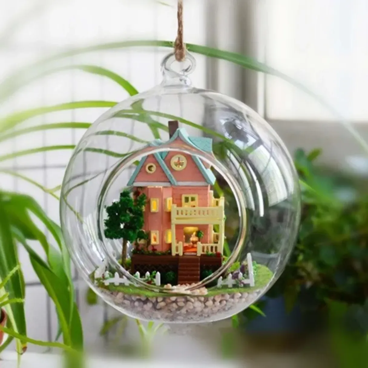 8cm*8cm  Hanging Indoor Artficial  Plant Globe Clear Glass Vase Terrarium Plants Pot Ball