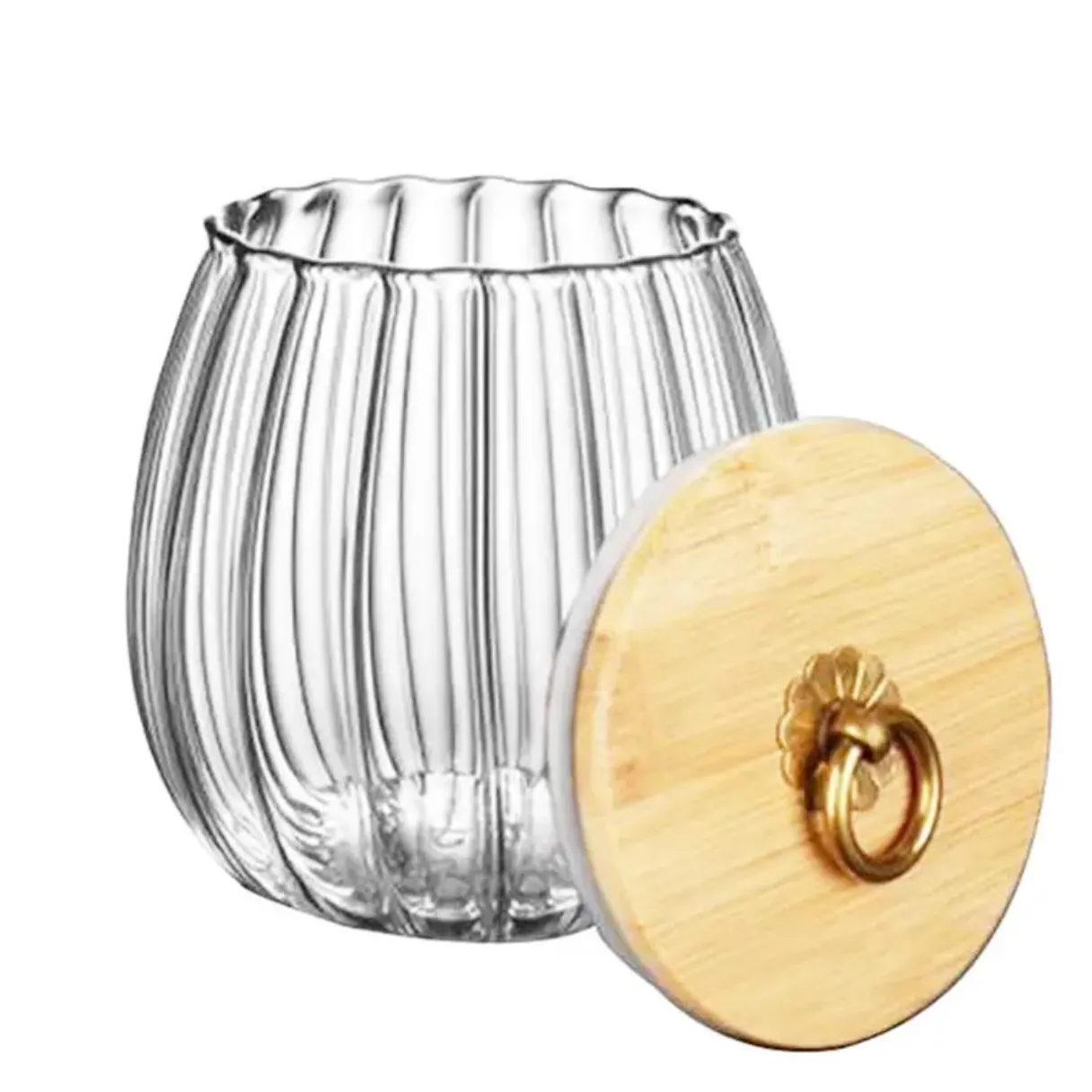 vertical transparent glass cup with metallic pull ring tank tea can dried fruit snack storage cans