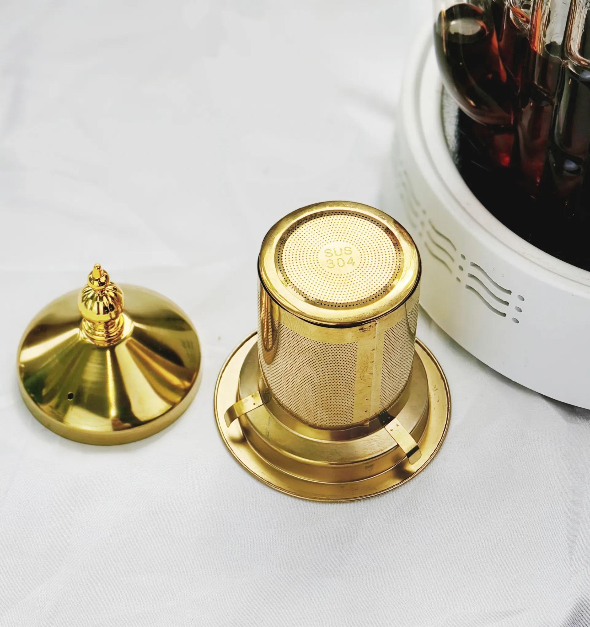 1L High-Borosilicate Glass Teapot set infuser with golden stainless steel handle and lid