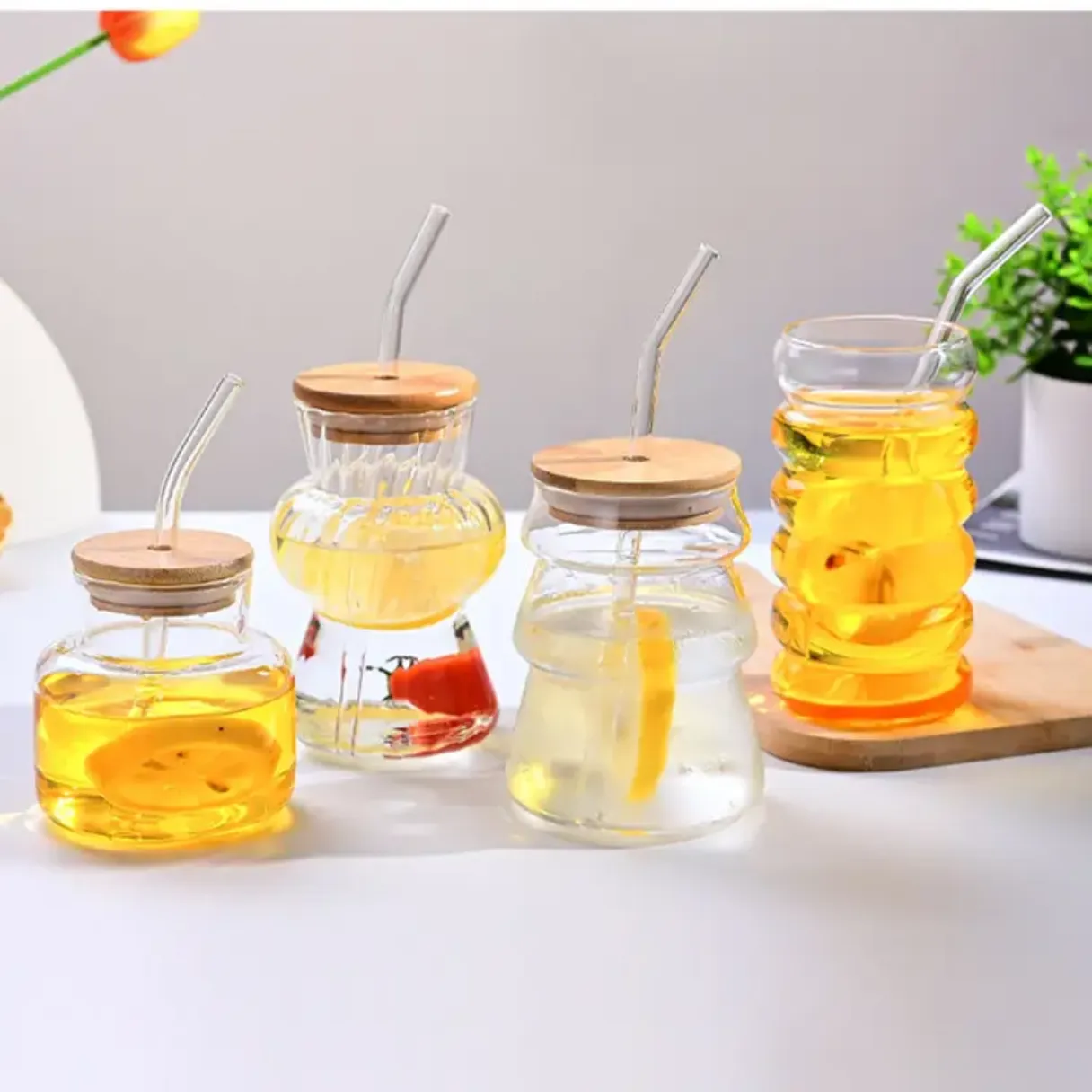 vase shape glass mug heat resistant glass mug with staw