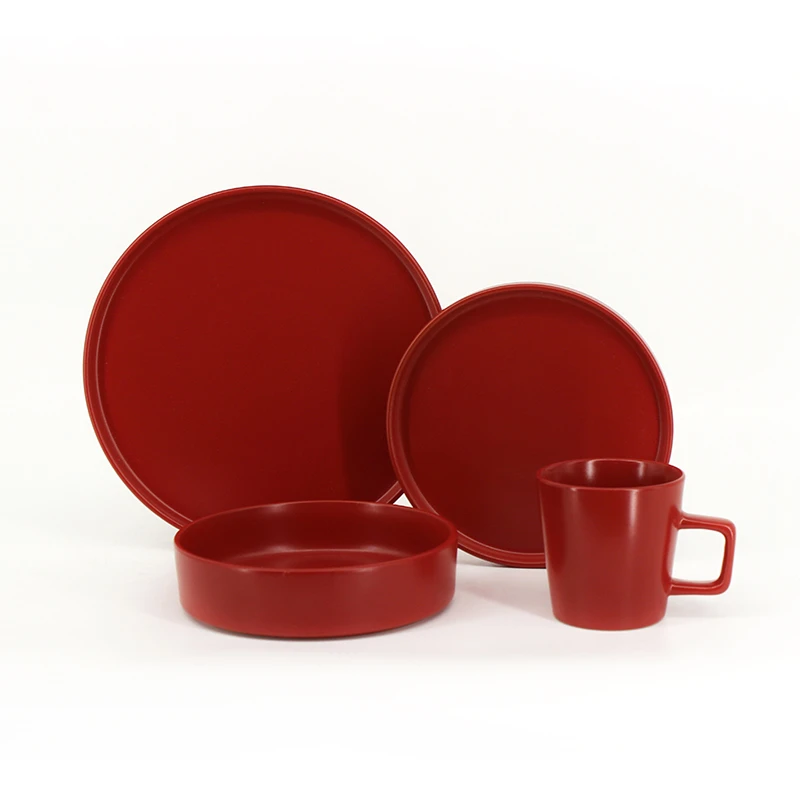 solid color dinner set red color ceramic