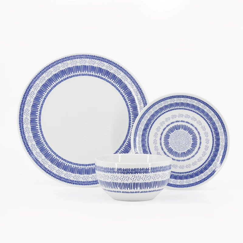 pad print black dinner set  kiwifruit pattern blue
