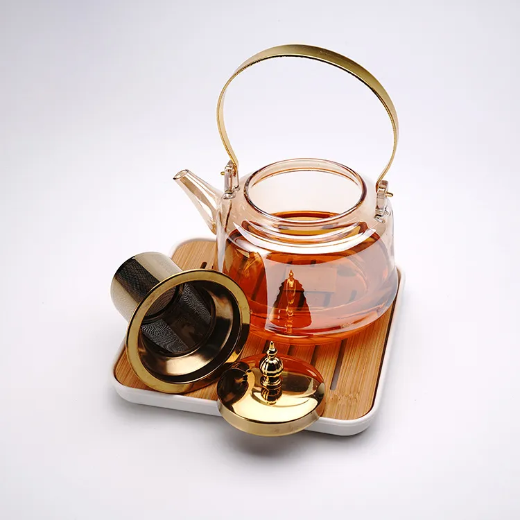Copper and Glass Teapot - Heatproof, Drip-Free, Amber Option