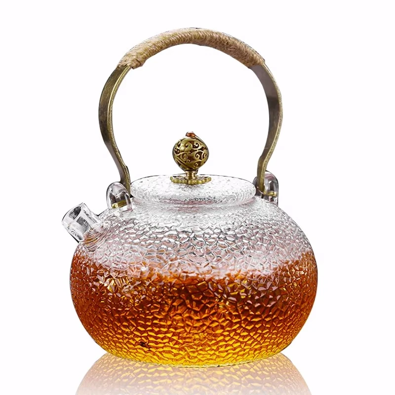Copper Handle Lifting Beam Hammered Water Heater Boiling Glass Teapot