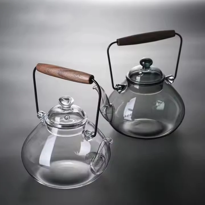 Japanese style kettle with girder Heated glass teapot grey