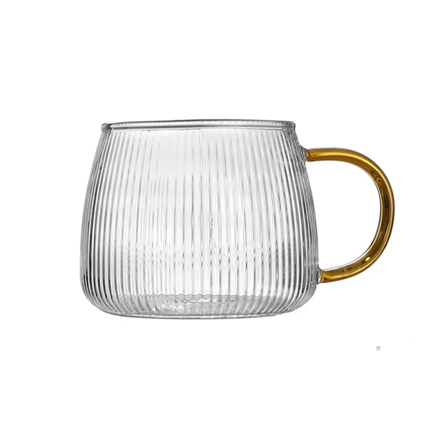 striped glass mug 350ml colorful handle