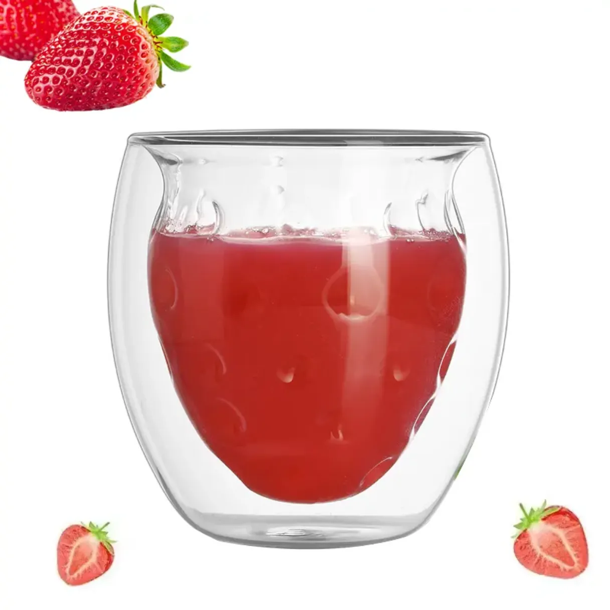 Strawberry-shaped glass mug borosilicate double wall mug double layer
