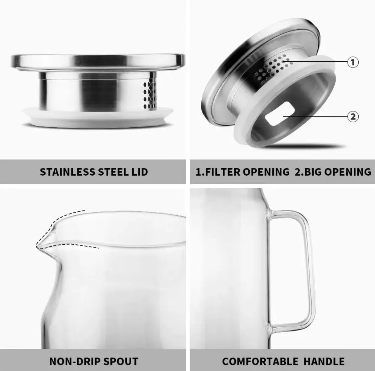 1.5L Heat Resistant Customized Borosilicate Glass Cold Water Jug Pitcher with Metal Lid