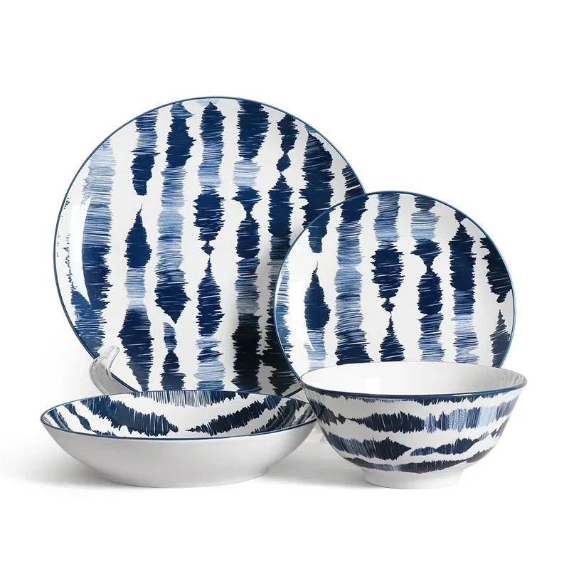 Deep Navy Blue Pad Print Dinner set