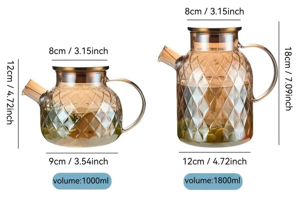 Diamond Shaped High Borosilicate Glass Water Pitcher With Bamboo/Stainless Steel Lid