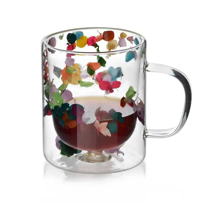 250ml double wall straight mug with dried flower