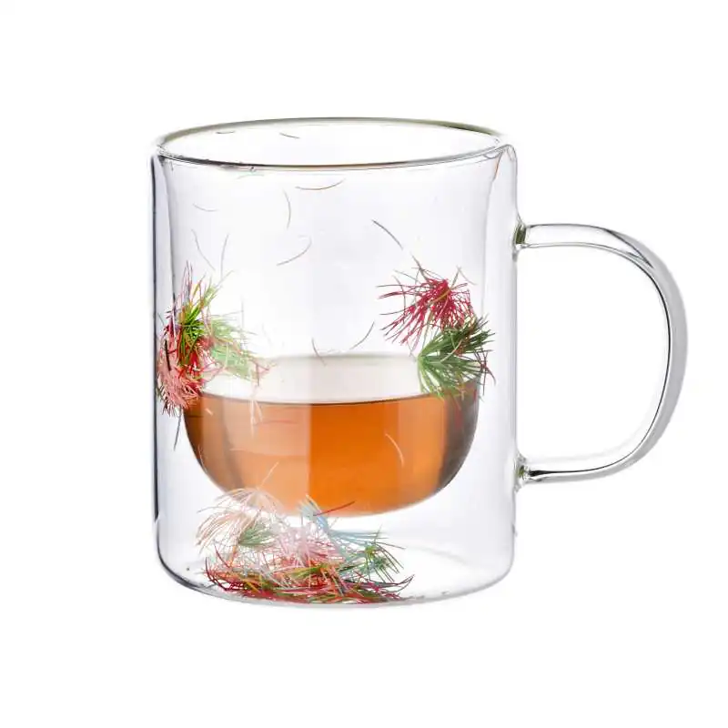 250ml double wall mug dried flower pine needle straight mug