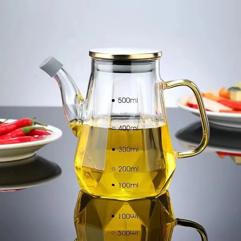 Innovative Diamond Shapes Borosilicate Glass Oil and Vinegar Bottle Set Empty Olive Oil Bottles Olive Oil Cans