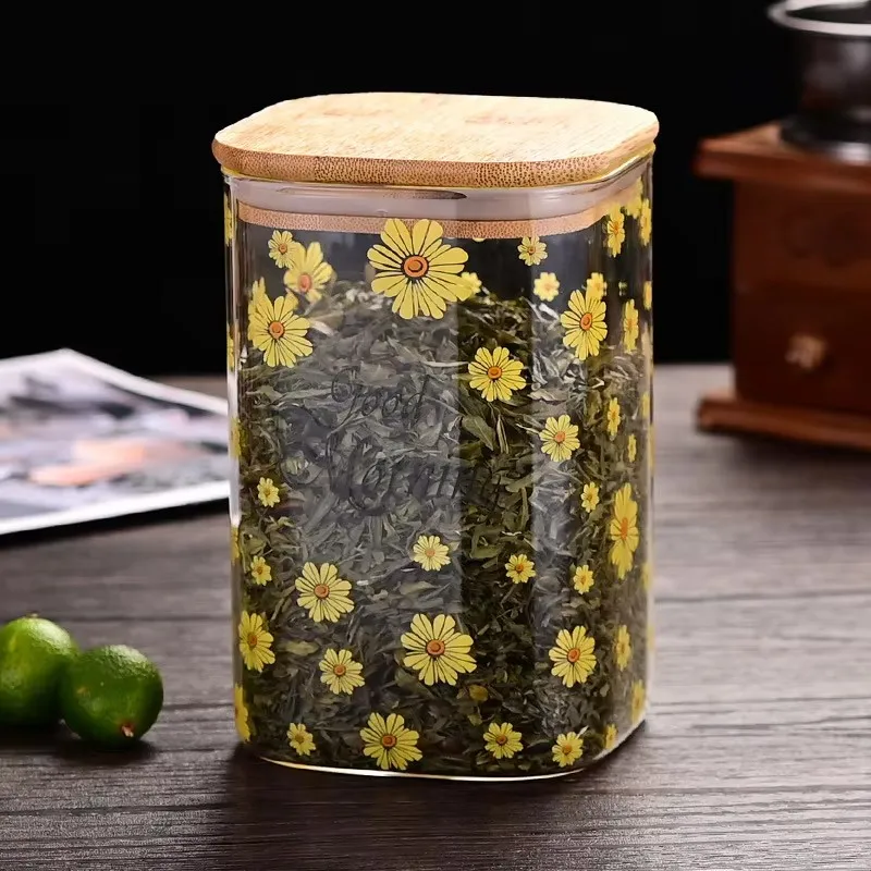 Classic Design Square Glass Jar with Hand Blown Lid Multi-Size for Kitchen for Households Parties