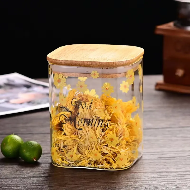 Classic Design Square Glass Jar with Hand Blown Lid Multi-Size for Kitchen for Households Parties