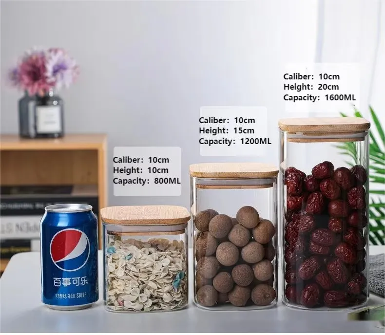 wood and glass storage jars