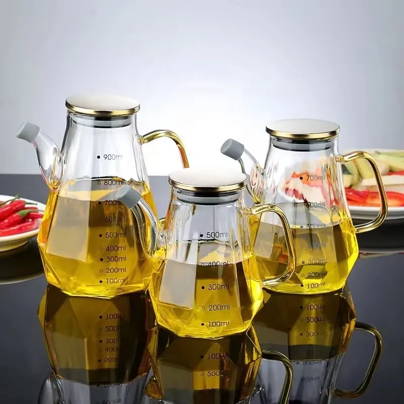 Innovative Diamond Shapes Borosilicate Glass Oil and Vinegar Bottle Set Empty Olive Oil Bottles Olive Oil Cans