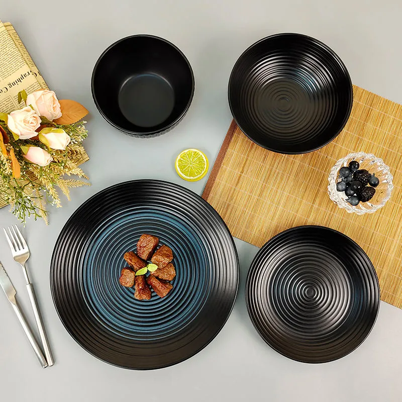 Black solid glaze relief porcelain dinner set Black solid glaze relief porcelain dinner set
