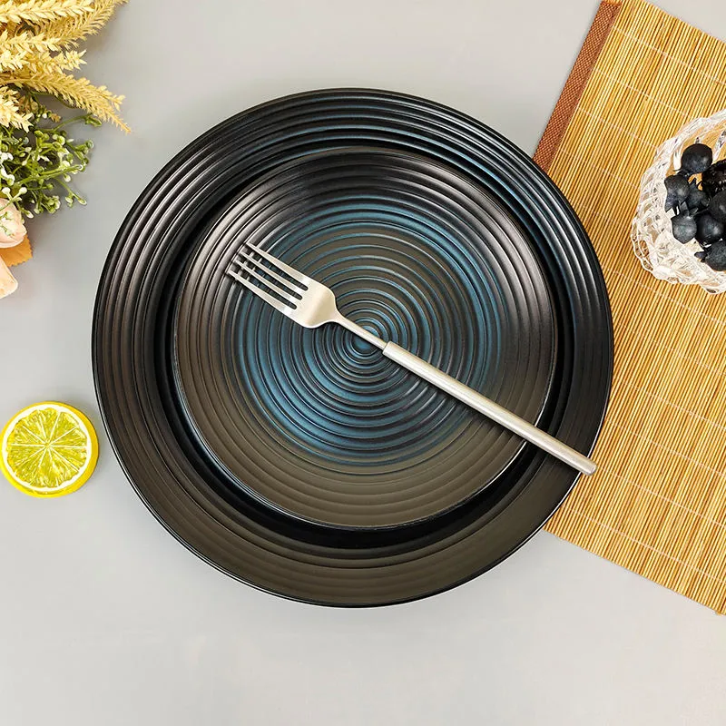 Black solid glaze relief porcelain dinner set Black solid glaze relief porcelain dinner set