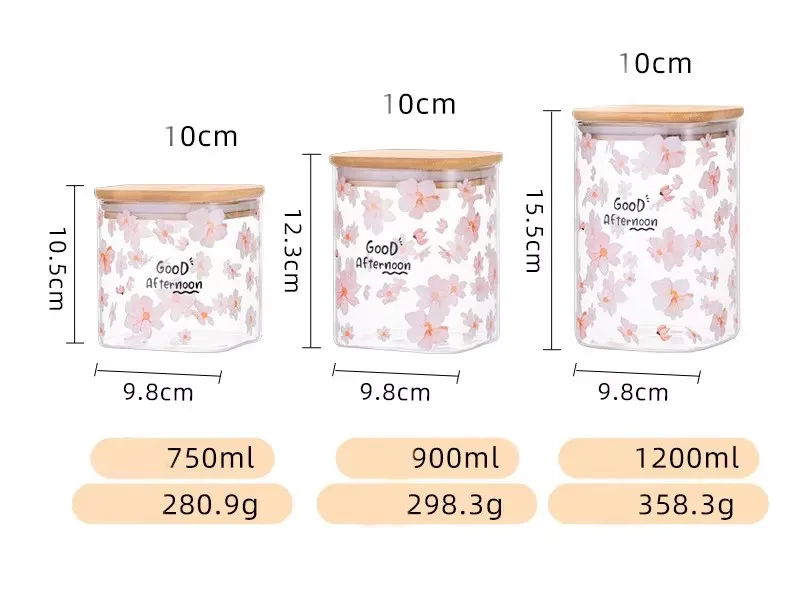 Classic Design Square Glass Jar with Hand Blown Lid Multi-Size for Kitchen for Households Parties