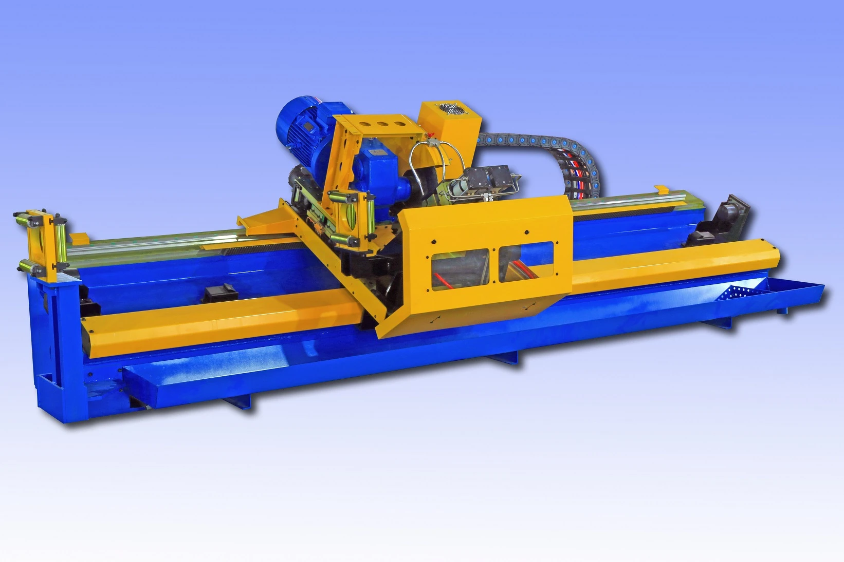 SS-CS-76 cold cutting saw specification :
1. the round tube diameter:30mm---89mm
2. Square tube diameter:30X30mm--70x70mm
3. Wall thickness of tube:0.8--3.5mm
4.Max.speed of cutting saw :90m/min
5.Saw blade diameter:450mm
6.Dimensional of cold cutting saw : 5050*1800*1600mm
7. Motor brand : YASKAWA ,SIEMENSE
7.Total power :34Kw