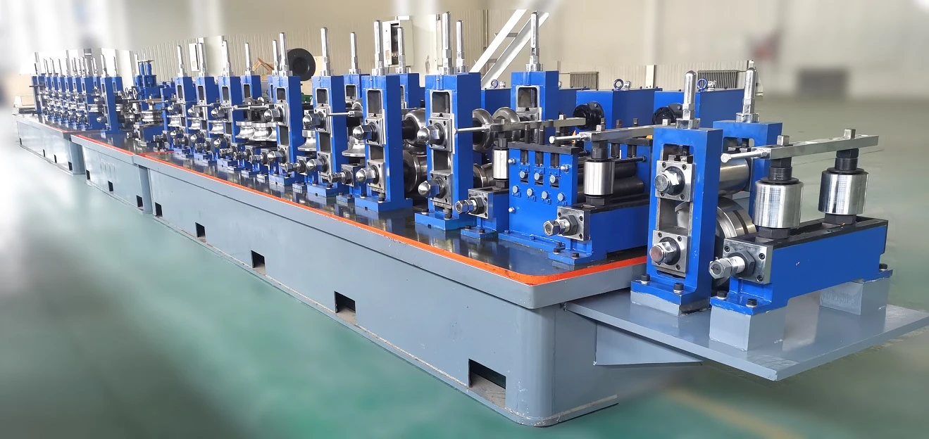 ERW89 pipe mill specification:
Pipe O.D.	Φ21mm～Φ 89mm
Square Pipe:15*15 mm～70*70 mm
Rectangular pipe: 20 x10 mm ~ 80 x50 mm
Tube Length :4.5~6 m 
Tube length Accuracy:±1.5mm
Tube mill Line Speed :64 ～120 m/min
HF welder power :300KW
Bottom height of tube:800mm
Quick change system is available
Automatic stacking machine is optional